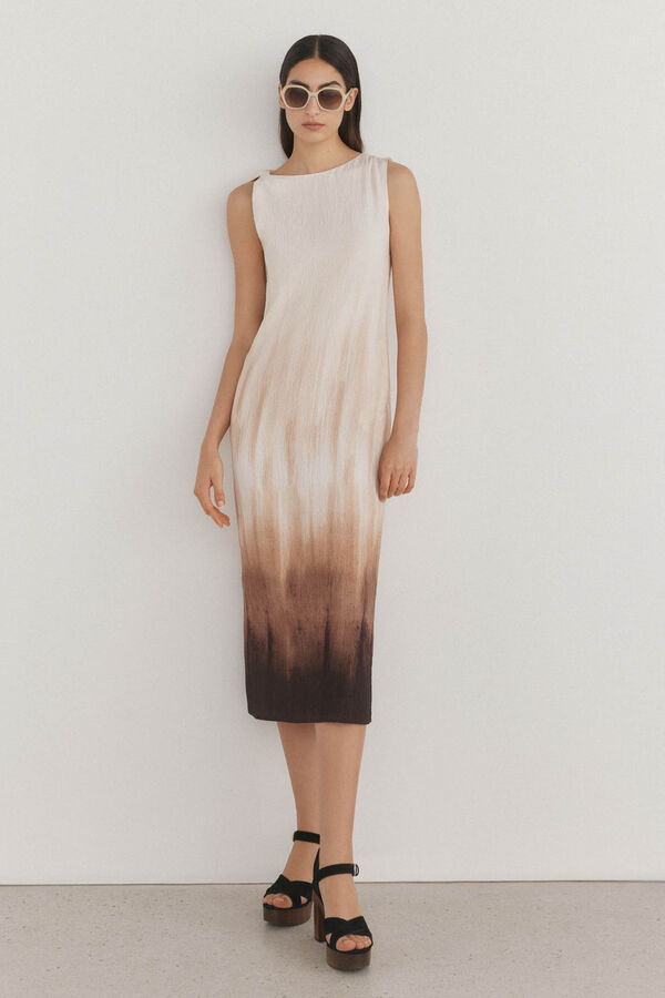 Pedro del Hierro Vestido recto estampado Marr&oacute;n