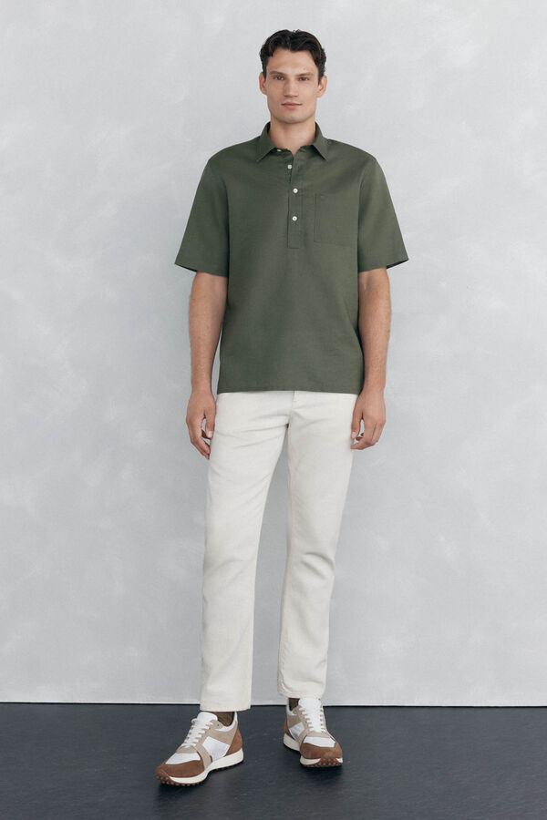 Pedro del Hierro Camiseta manga curta em tecido linho Verde