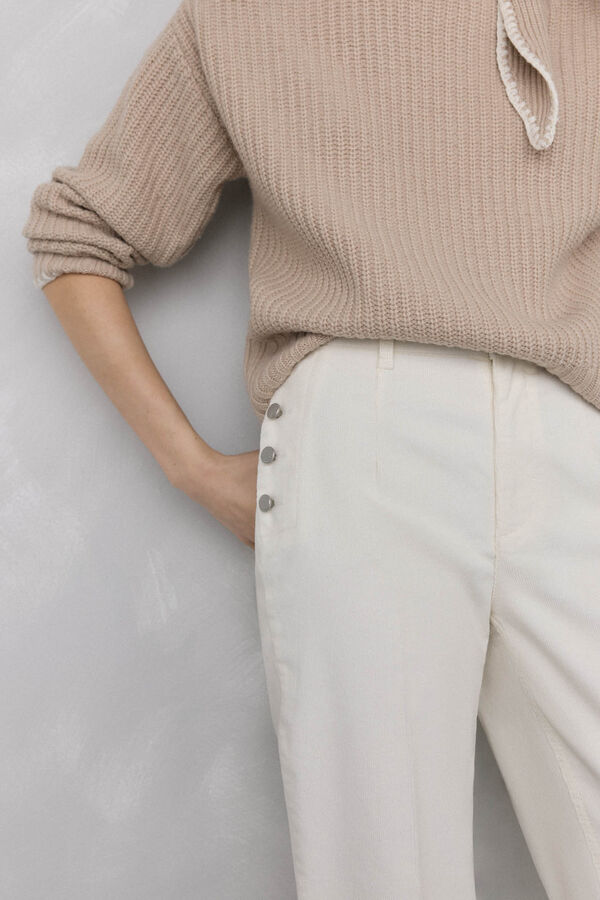 Pedro del Hierro Cal&ccedil;a cl&aacute;ssica de veludo veludo slim Branco