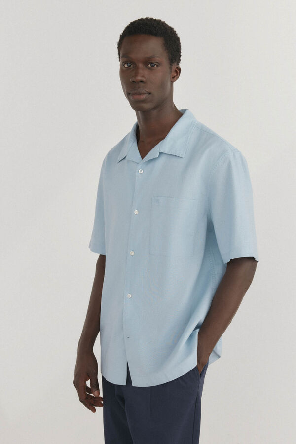 Pedro del Hierro Camisa de linho de tecido manga curta Azul