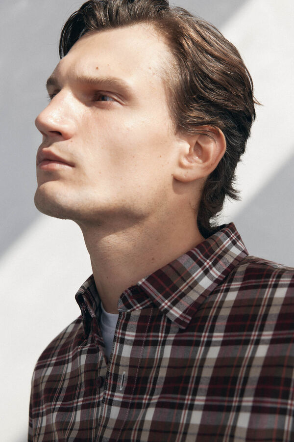 Pedro del Hierro Camisa cuadros Tencel Burdeos