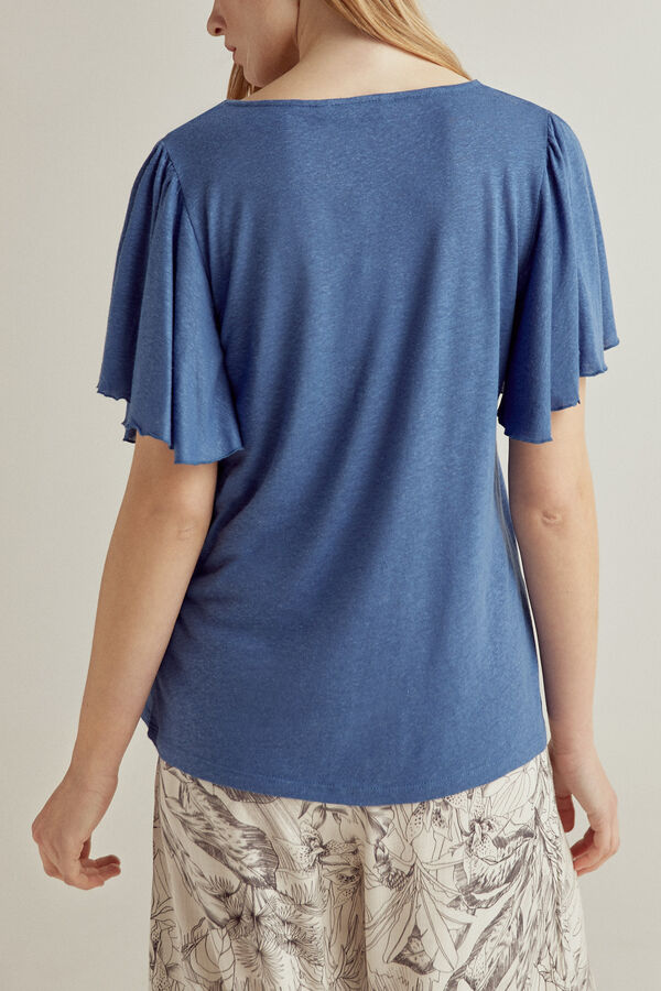 Pedro del Hierro Camiseta básica cuello pico manga corta volante Azul