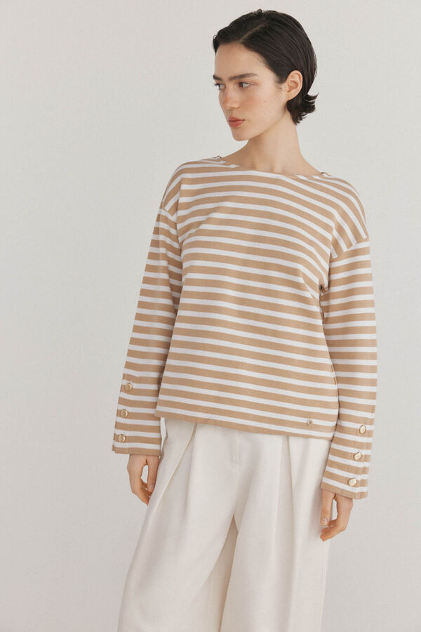 Pedro del Hierro Sudadera b&aacute;sica rayas Beige