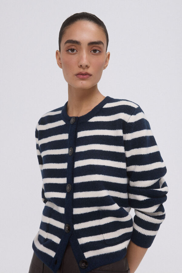 Pedro del Hierro Chaqueta rayas bicolor botones met&aacute;licos Azul