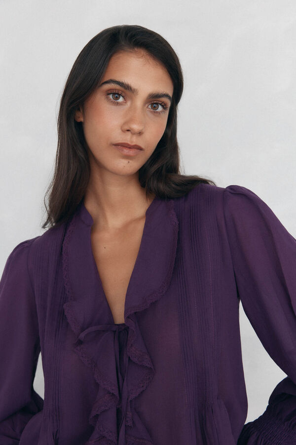 Pedro del Hierro Blusa rom&aacute;ntica volante Morado