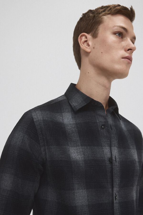 Pedro del Hierro Camisa de twill em xadrez de cashmere touch Cizento