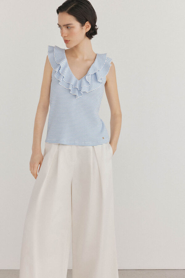 Pedro del Hierro Camiseta rayas volantes Turquesa