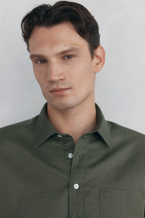 Pedro del Hierro Camiseta manga curta em tecido linho Verde