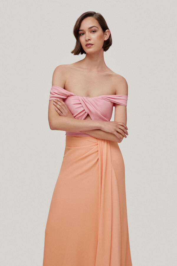 TFP by Tamara Falc&oacute; ANITA. Vestido off shoulder bicolor Rosa