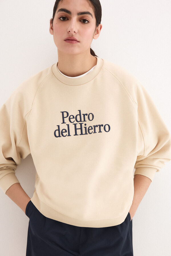 Pedro del Hierro Sweatshirt activewear com logo Ecru