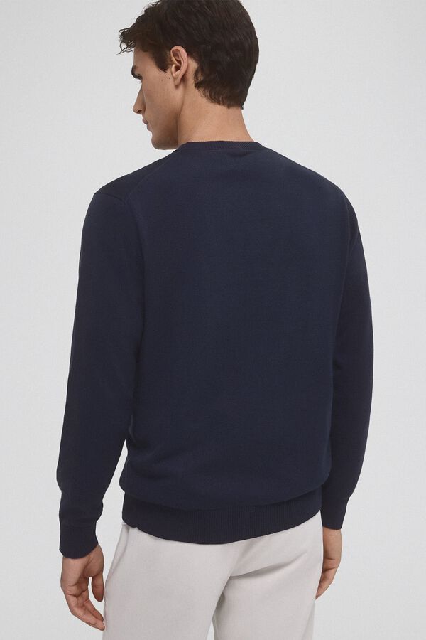 Pedro del Hierro Su&eacute;ter fino de algod&atilde;o premium com gola redonda Azul