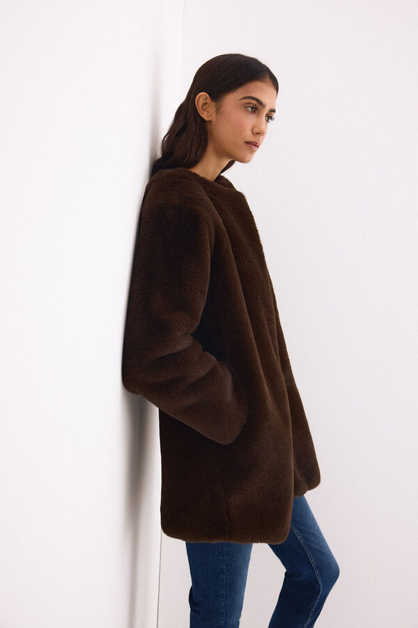 Pedro del Hierro Sobretudo de faux-fur Marrom