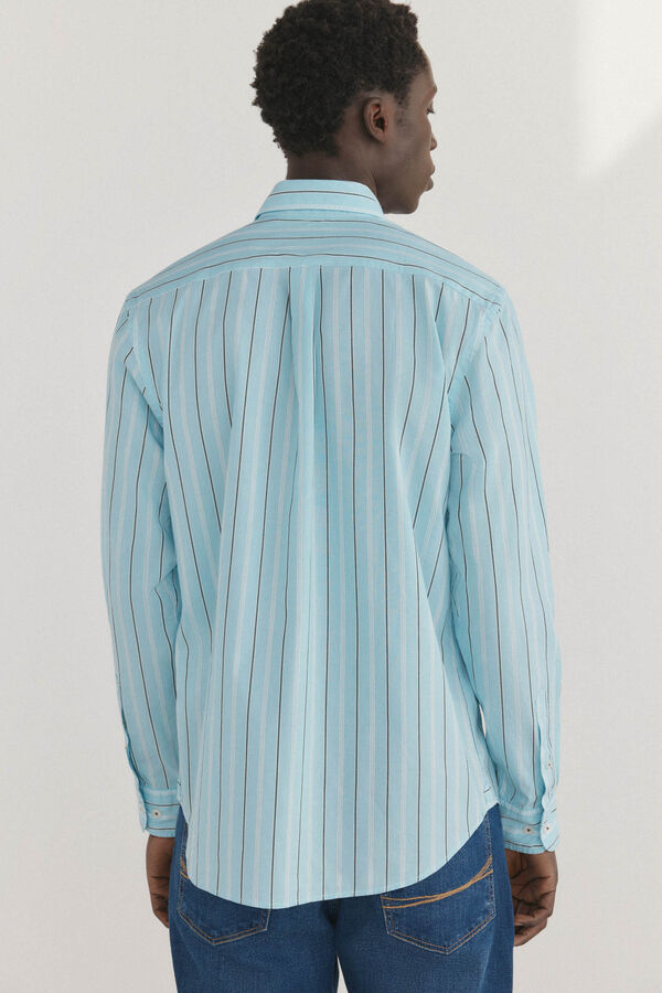 Pedro del Hierro Camisa riscas tecido italiano Turquesa