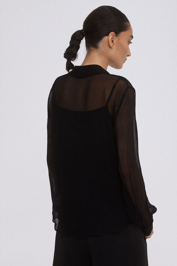 Pedro del Hierro Camisa fluida com transpar&ecirc;ncia Preto