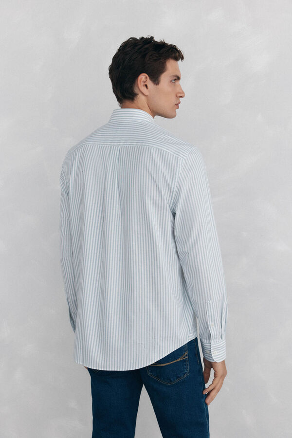 Pedro del Hierro Camisa oxford riscas sem ferro Azul