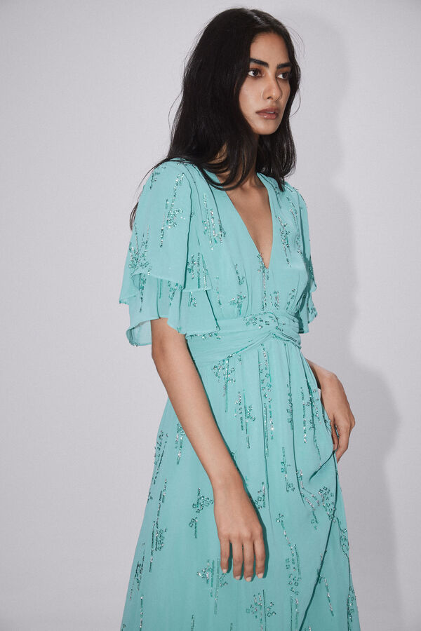 Pedro del Hierro Vestido de lentejuelas bordado Verde