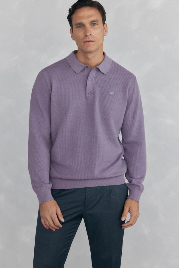 Pedro del Hierro malha estruturado de malha fina com gola polo  P&uacute;rpura