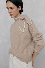 Pedro del Hierro Jersey lazada cuello Beige