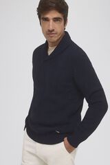 Pedro del Hierro Jersey lana espiga cuello abierto Azul