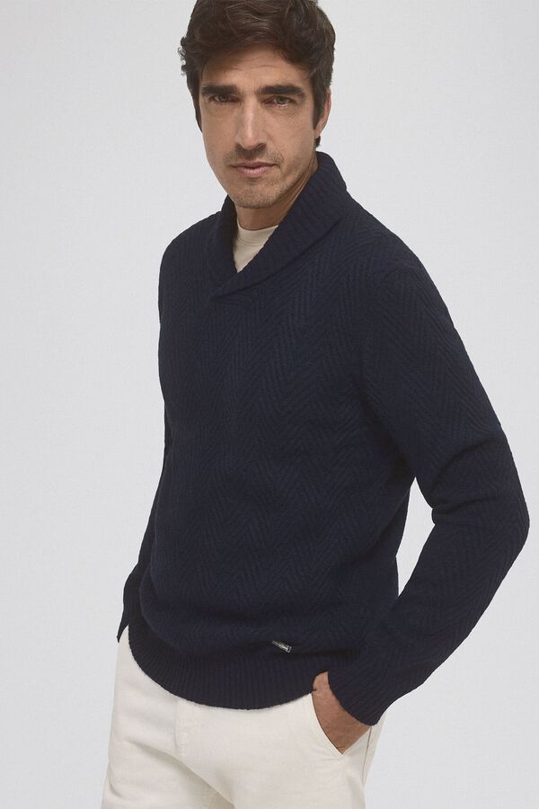 Pedro del Hierro Jersey lana espiga cuello abierto Azul