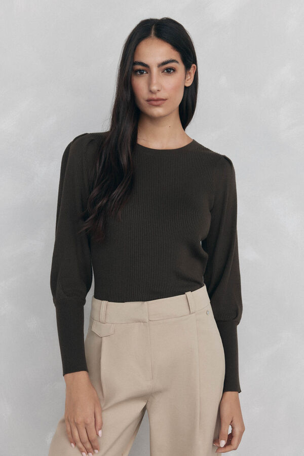 Pedro del Hierro Camisola canelada manga abaloada Verde