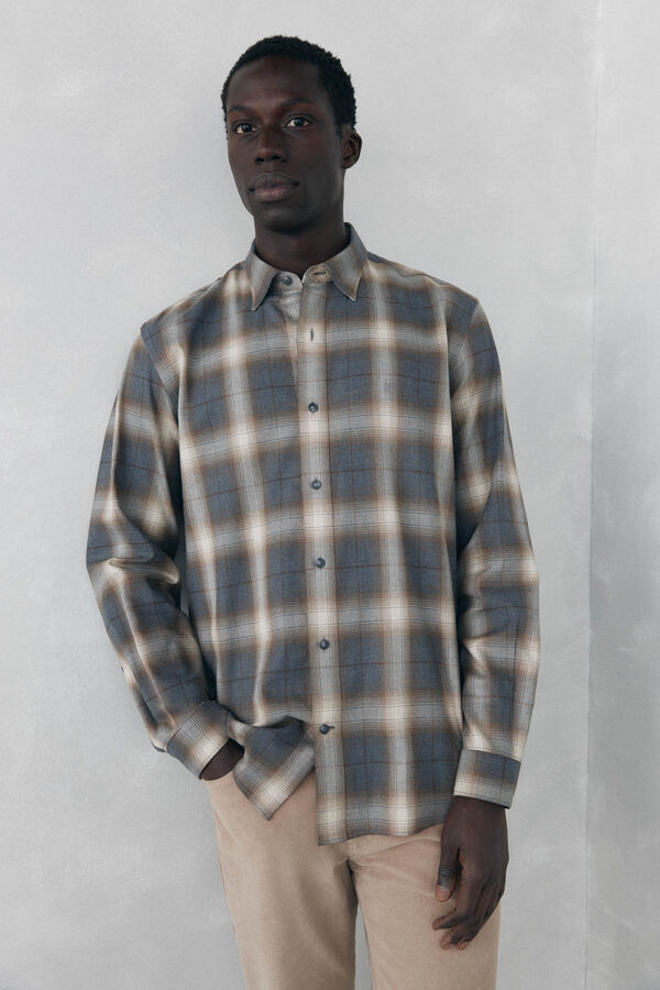 Pedro del Hierro Camisa xadrez tencel Cizento