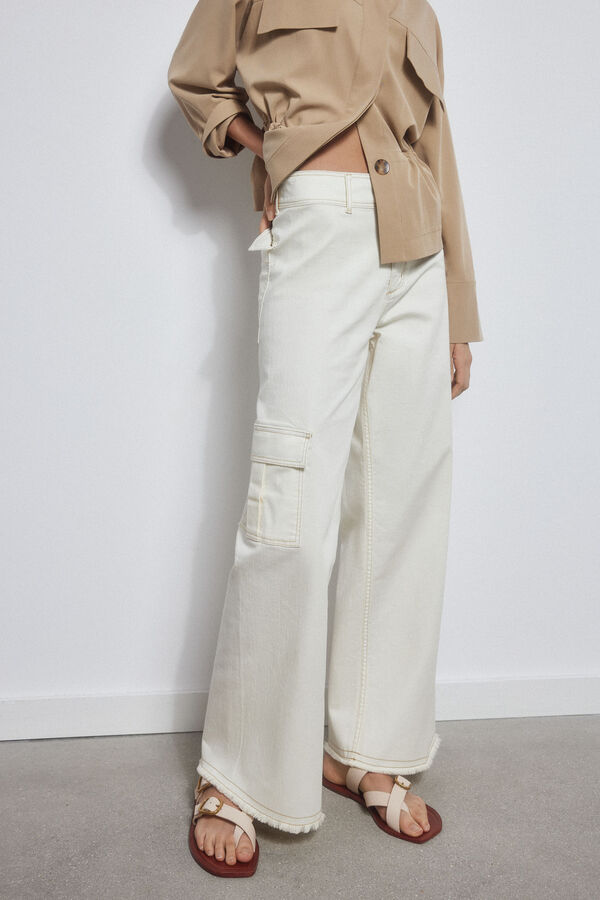 Pedro del Hierro Pantal&oacute;n cargo wide leg cropped seamless Crudo