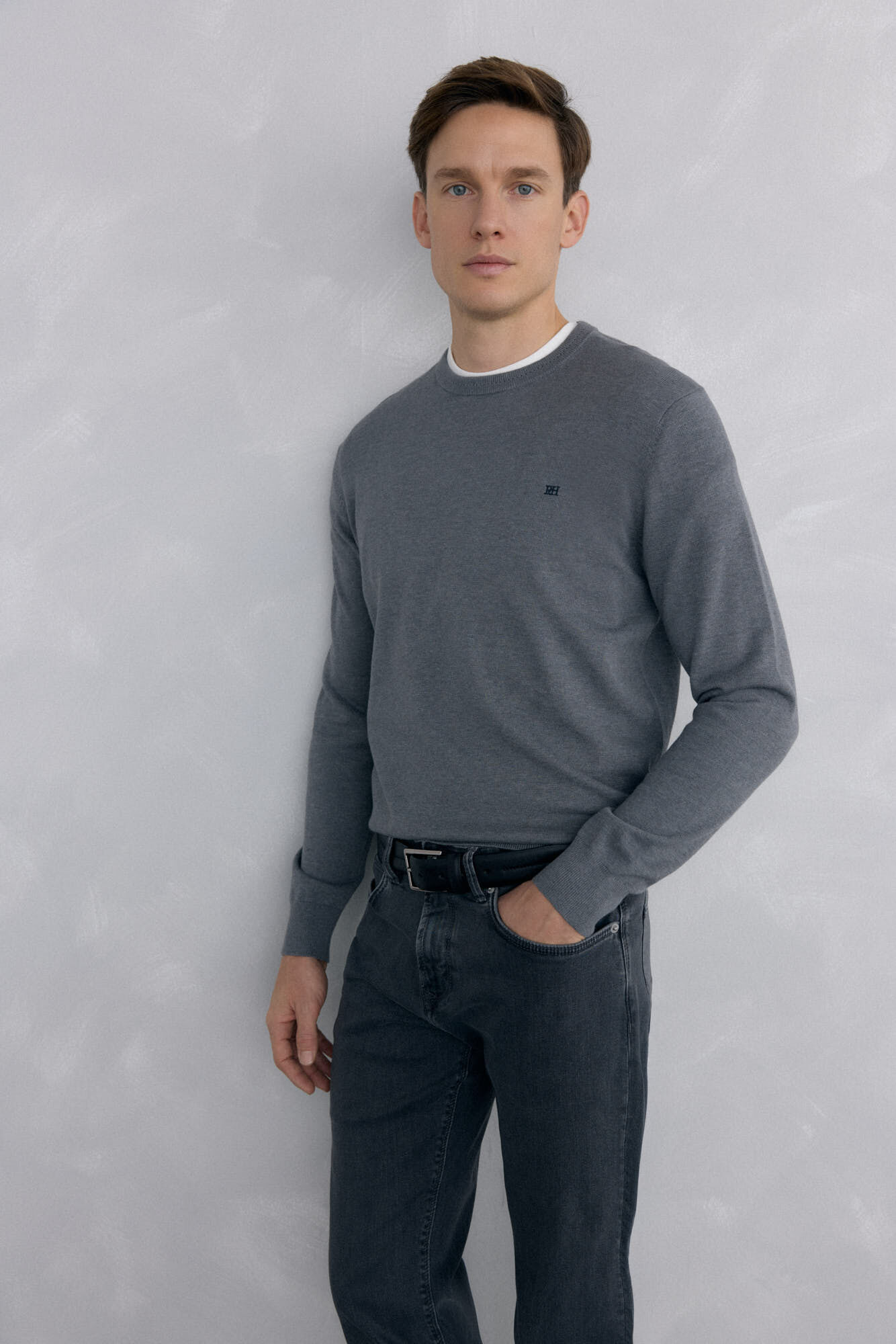 Pedro del Hierro Camisola gola caixa em malha de algod&atilde;o premium
