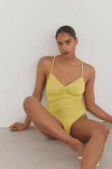 Pedro del Hierro Mai&ocirc; halter com costas cruzadas em tecido lurex fantasia Amarelo