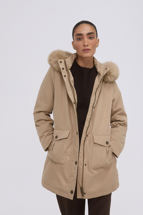 Pedro del Hierro Parka comprida com capuz Beige