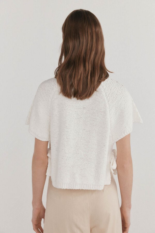 Pedro del Hierro Top de punto cropped lazadas Crudo