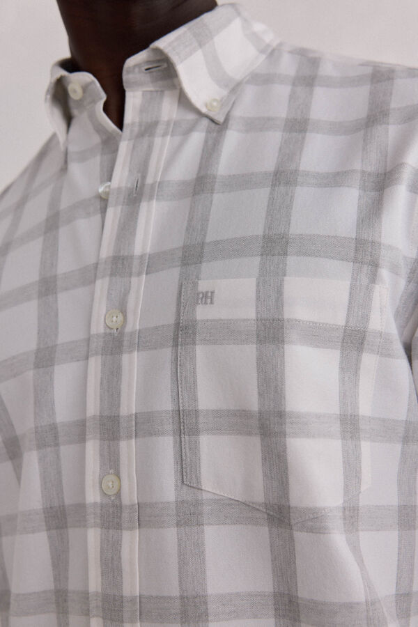 Pedro del Hierro Camisa Oxford Xadrez Escovada Cizento