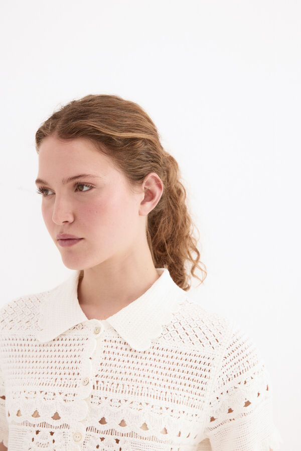 Pedro del Hierro Top gola polo efeito crochet de malha Branco