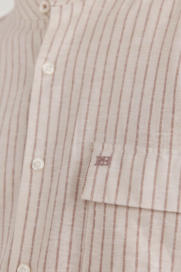 Pedro del Hierro Camisa riscas de linho de linho Beige