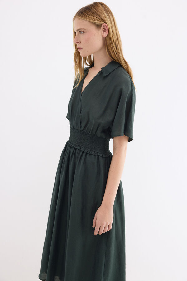 Pedro del Hierro Vestido midi com detalhe de franzidos na cintura Verde