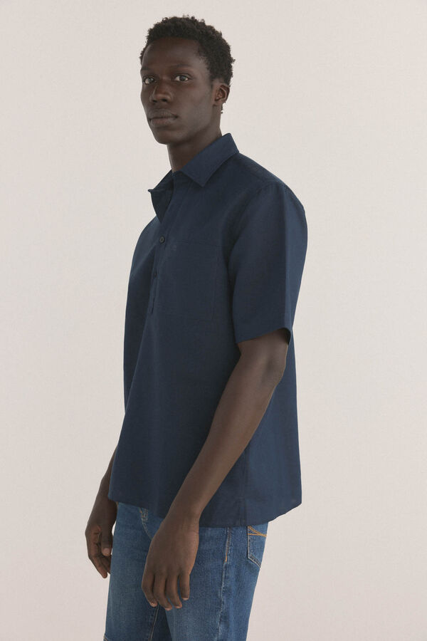 Pedro del Hierro Camiseta manga curta em tecido linho Azul