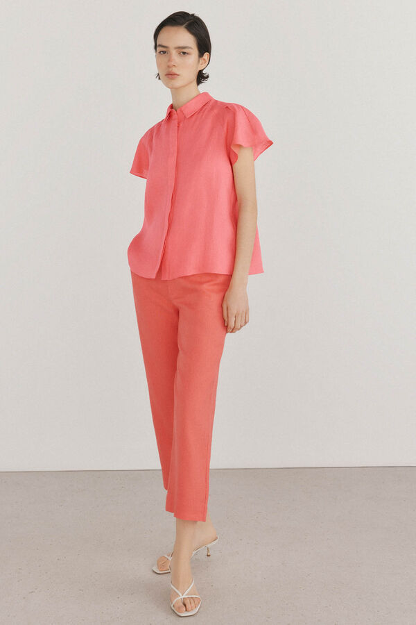 Pedro del Hierro Blusa lino manga corta fluida Coral