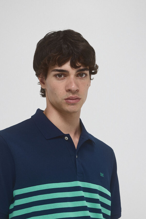 Pedro del Hierro Polo piqu&eacute; rayas fantas&iacute;a Azul