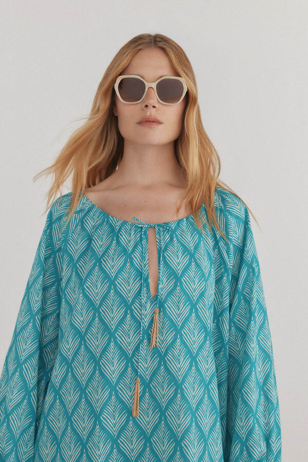 Pedro del Hierro Vestido caft&aacute;n estampado Turquesa