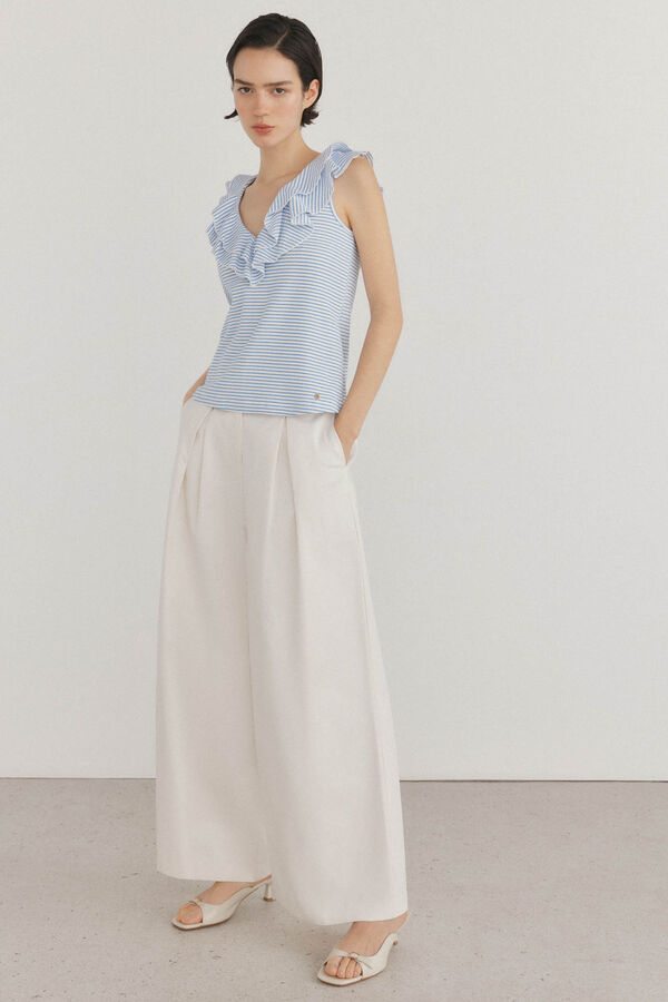 Pedro del Hierro Camiseta rayas volantes Turquesa