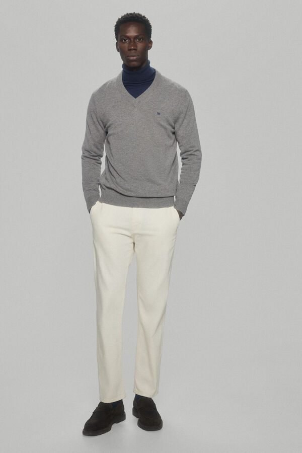 Pedro del Hierro Camisola e l&atilde; e cashmere com decote em bico Cizento