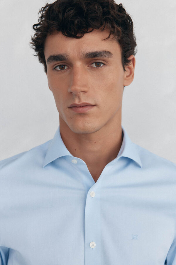 Pedro del Hierro Camisa social lisa que n&atilde;o pode ser passada a ferro + resistente a manchas Azul