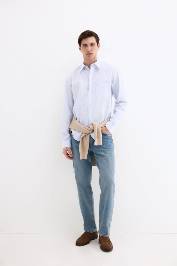 Pedro del Hierro Camisa em seersucker &agrave;s riscas Azul