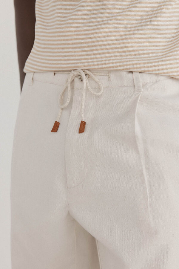 Pedro del Hierro Cal&ccedil;as cal&ccedil;as chino de algod&atilde;o e linho Ecru