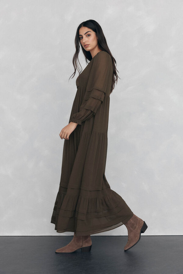 Pedro del Hierro Vestido largo detalle jaretas Verde