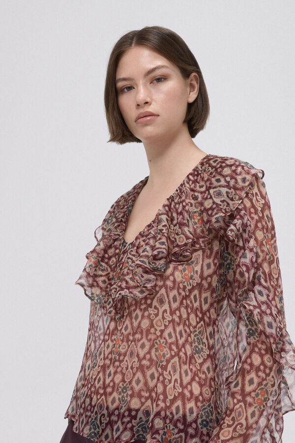 TFP by Tamara Falcó Blusa de seda estampada Marrón