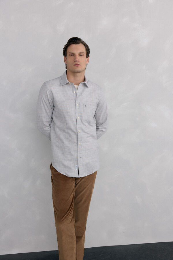 Pedro del Hierro Camisa cuadros franela tejido italiano Gris