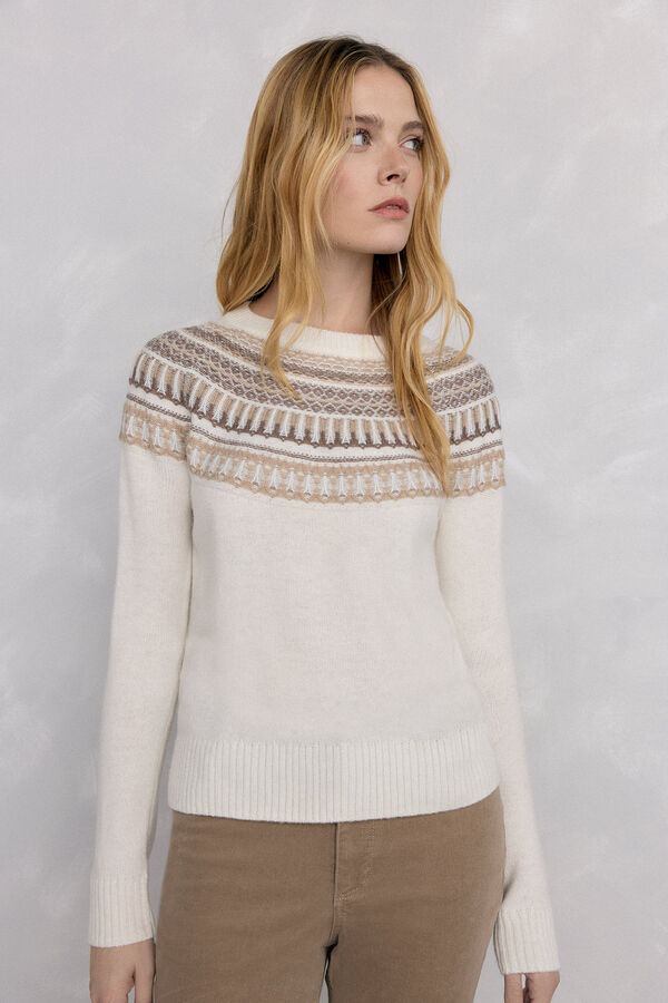 Pedro del Hierro Su&eacute;ter jacquard geom&eacute;trico Ecru