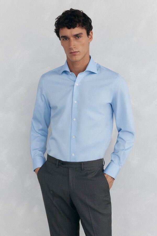 Pedro del Hierro Camisa social lisa que n&atilde;o pode ser passada a ferro + resistente a manchas Azul