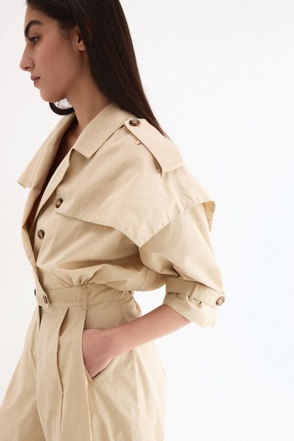 Pedro del Hierro Macac&atilde;o perna larga em gabardina Beige